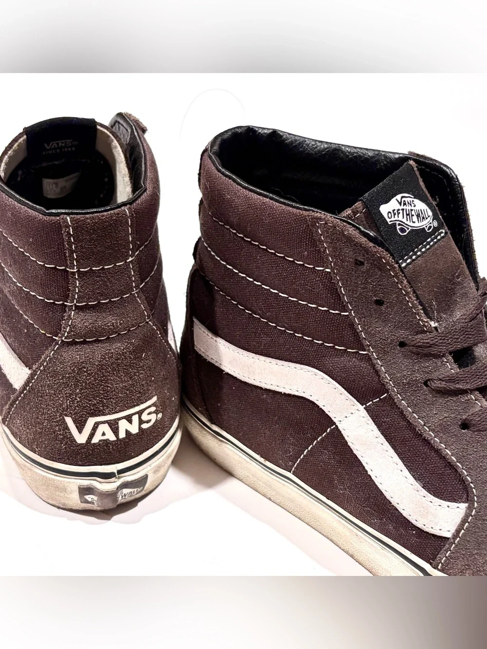 Vans Brown High-Top Sk8 Hi Sneakers with White Side Stripe